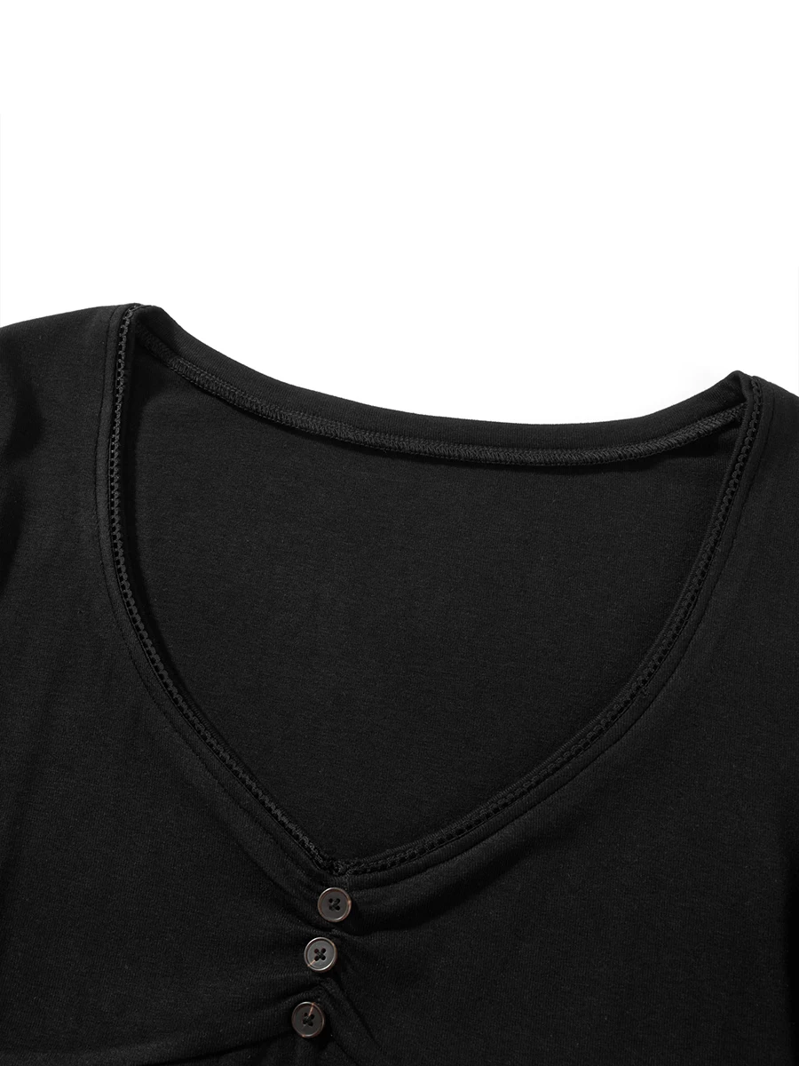 Dames T-shirt met lange mouwen en V-hals in effen kleur, perfect voor casual dagelijks gebruik en streetwear-modetrends