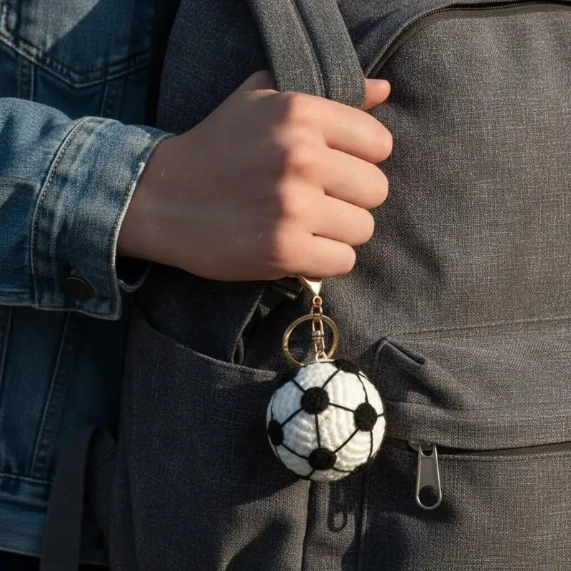 Crochet Ball Key Chain Boy: Friends Gift Creative Woven Tennis Football Pendant Cute Knitted Ball Key Ring Sport Balls Series