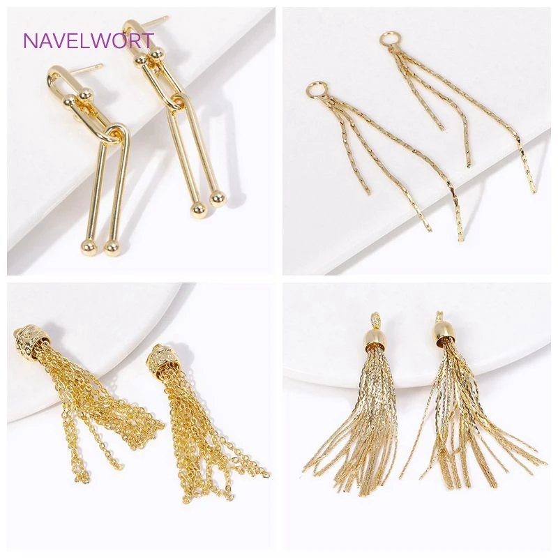 Trendy 18K Gold Plated Brass Tassel Charms For Earrings Jewelry Making DIY Tassel Pendant Jewelry Accessories Wholesale