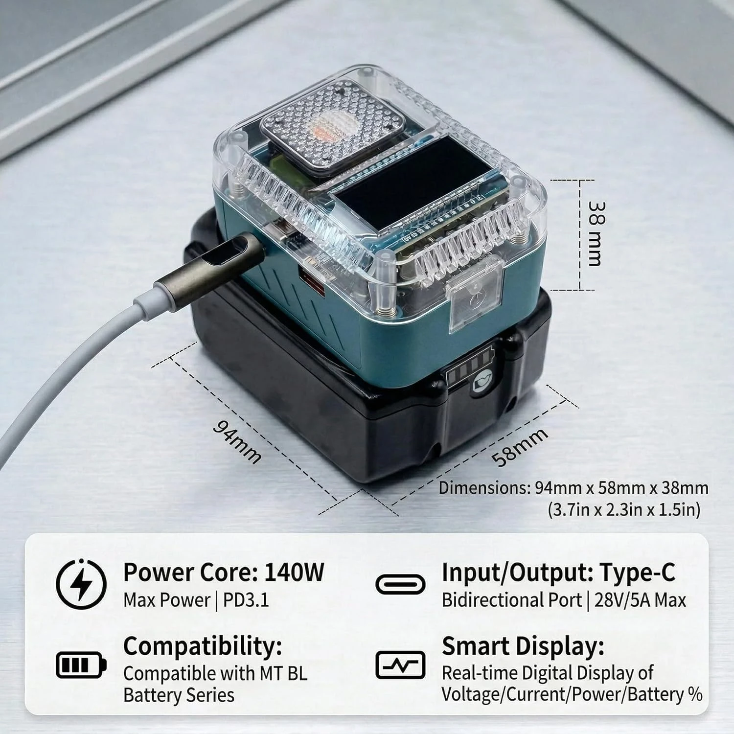 Digital Display Lithium Battery Adapter Converter For Makita For Dewalt For Milwaukee For Bosch Charger USB C Power Bank