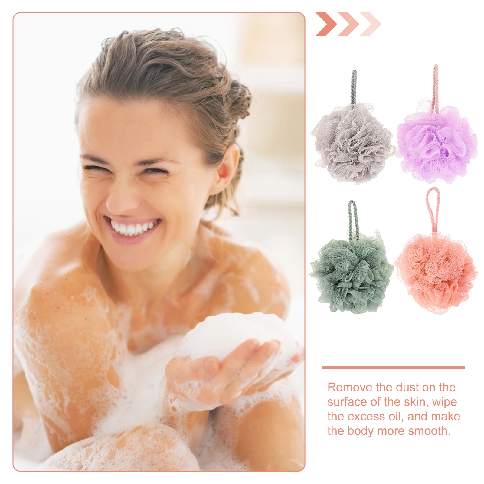 

4pcs Household Bath Sponges Wear-Resistant Bath Loofahs Compact Portable Shower Sponges Lanyard Design Daily Use Bathing Balls
