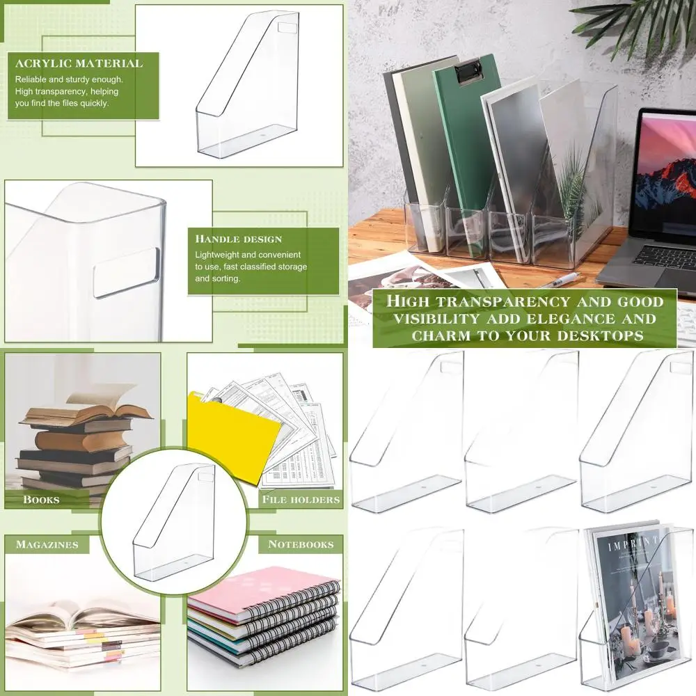 

Прозрачная акриловая вертикальная журнальная полка с ручкой для организации стола, подходит для дома, офиса и школы