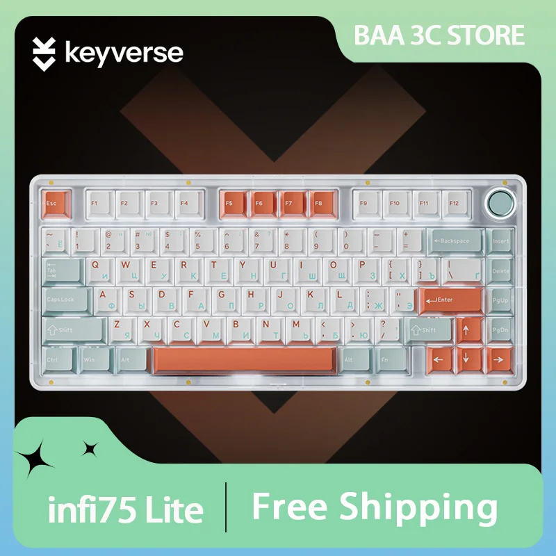 Keyverse Infi75 Lite Mechanical Keyboard Three Mode 81Keys RGB Hot Swap Gasket Multifunctional Knob Pc Gaming Keyboard