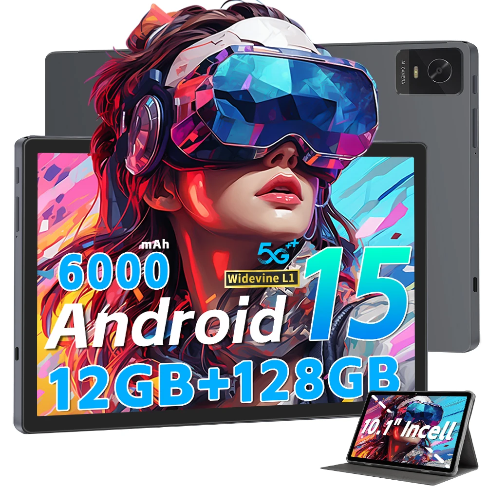 

Tablet 10.1 Inch, 2025 Android 15 Tablets, 12GB+128GB, 1TB Expand, Widevine L1 Compatible Octa-Core Tablet with 6000mAh Battery