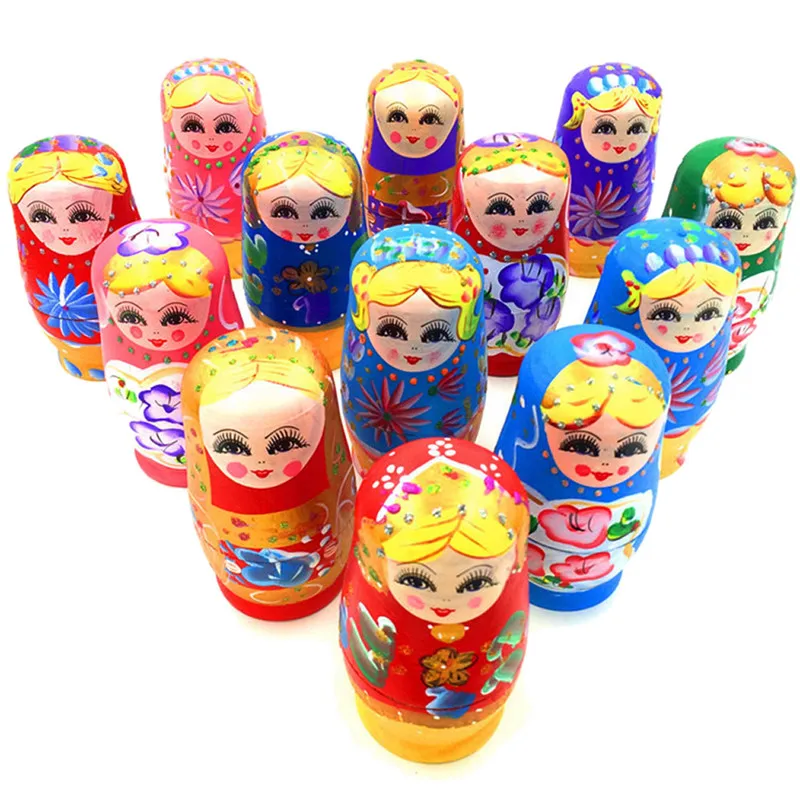 Bộ 5 Búp Bê Mới Bằng Gỗ Nga Làm Tổ Babushka Matryoshka Quà Tặng Vẽ Tay