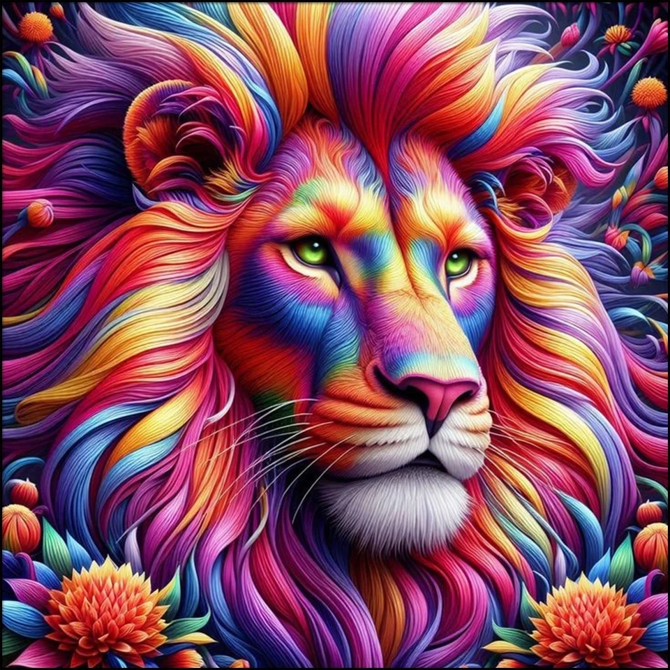 Diy Diamond Painting Kit,Red Lion Head, Full Drill Square Round Acrylic Diamonds, Embroidery Cross Stitch Mosaic,Office Decor,