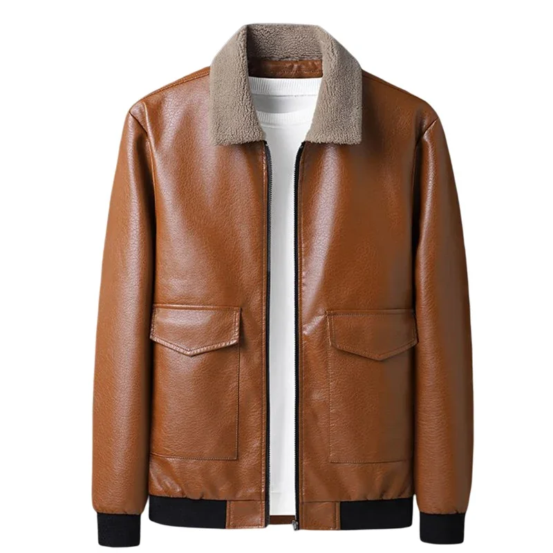 New S-4XL Fashion Comfortable and Casual Korean Trend Handsome Young Man Washing Locomotive Lapel Business Slim Leather Jacket