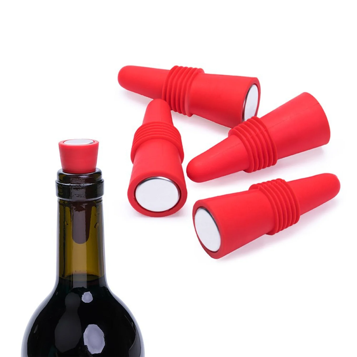 

5PC Silicone Wine and Beverage Bottle Cap Set Leak Proof Champagne Bottles Sealer Stoppers Wine Cork Saver Stopper Reusable