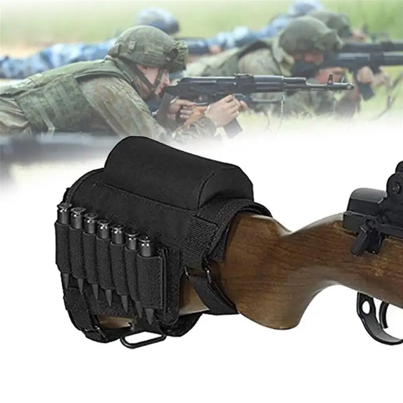 

Tactical Rifle Buttstock, Hunting Shooting Tactical Cheek Rest Pad Ammo Pouch with 7 Shells Holder Cheek Riser for Rifle Stock