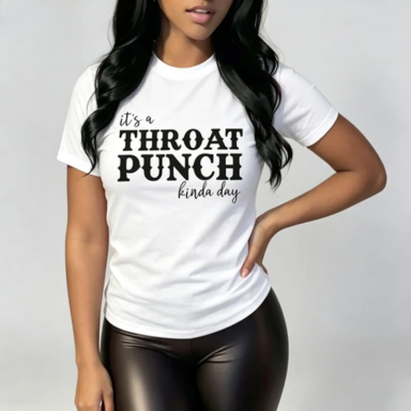 Ladies Crewneck Casual T‑Shirt, Sarcastic Mood Text Graphic Tee, Vintage Letter Print Streetwear Cotton Women Top