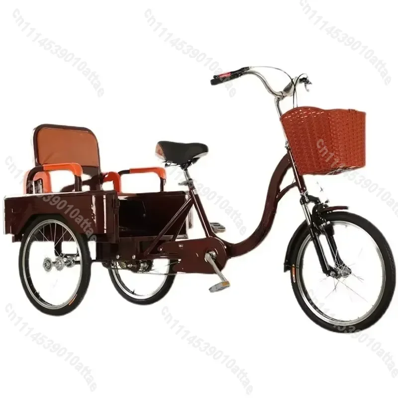 Elderly Pedal Tricycle, Adult Rickshaw Scooter, Double‑Seat Bicycle With Kid Carrying Design