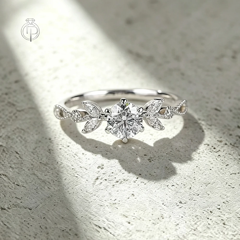 HORRIPAL Flower 1ct Moissanite Wedding Ring for Women GRA Certificate S925 Sterling Silver Waterproof Cute Eternity Band Jewelry