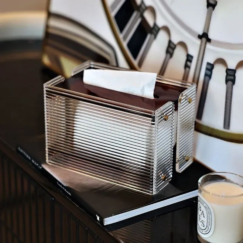 Acrylic creative high-end light luxury tissue box model room living room coffee table desktop home modern paper box