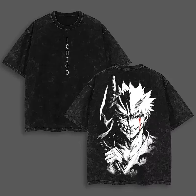 BLEACH Washed Tshirt Oversized Unisex Vintage Loose Retro Fashion Streetwear Trendy Cotton Y2k Short Sleeves hot product Couples