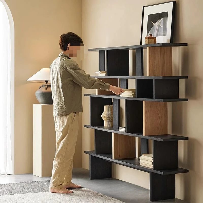 Simple and modern, solid wood bookshelf against the wall, creative designer, floor-to-ceiling display shelf