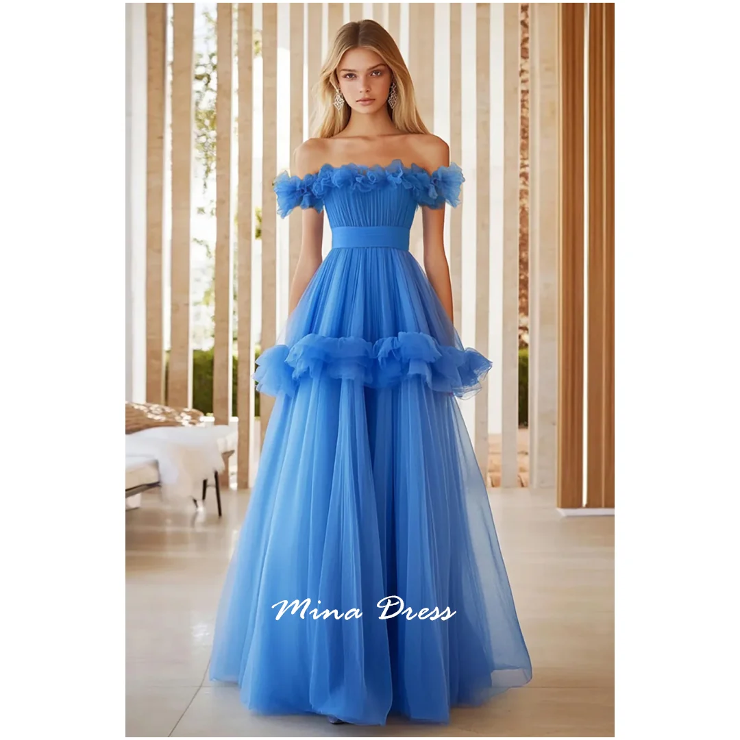 

Mina Flower Prom Dress Layer Luxury Evening Dresses 2025 Wrinkles One-length Shoulder Customized Backless Elegant Party Dress