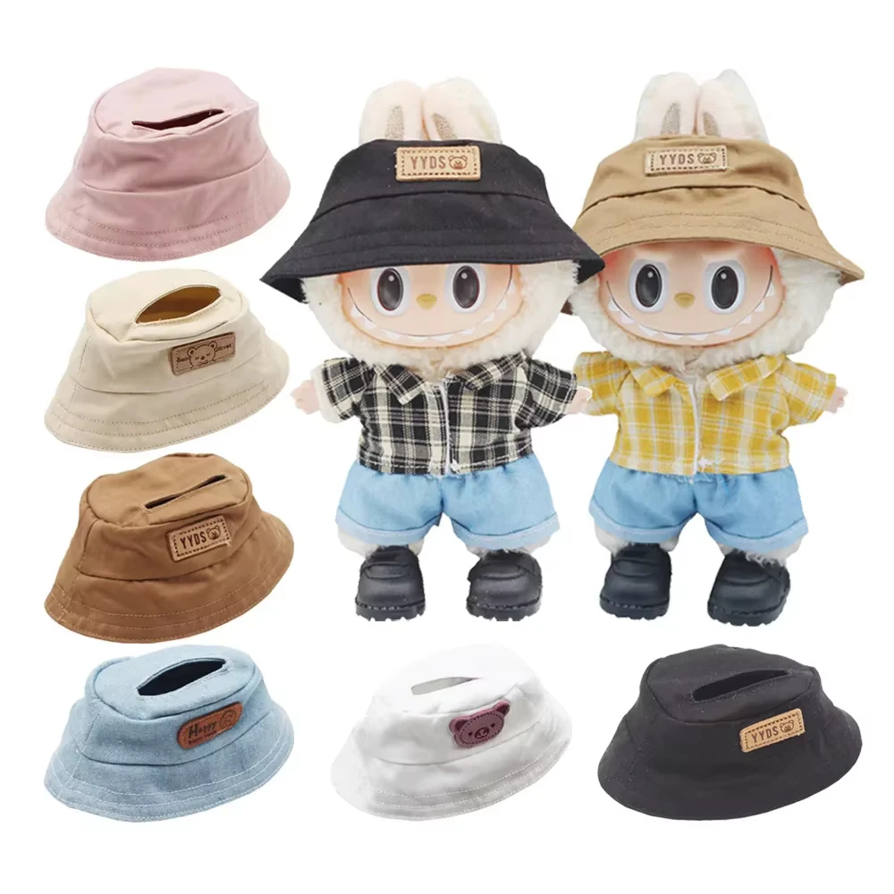 17cm Mini Plush Doll'S Clothes Outfit Accessories For Korea Kpop Exo Labubu Idol Open fisherman hat DIY Clothing Gift