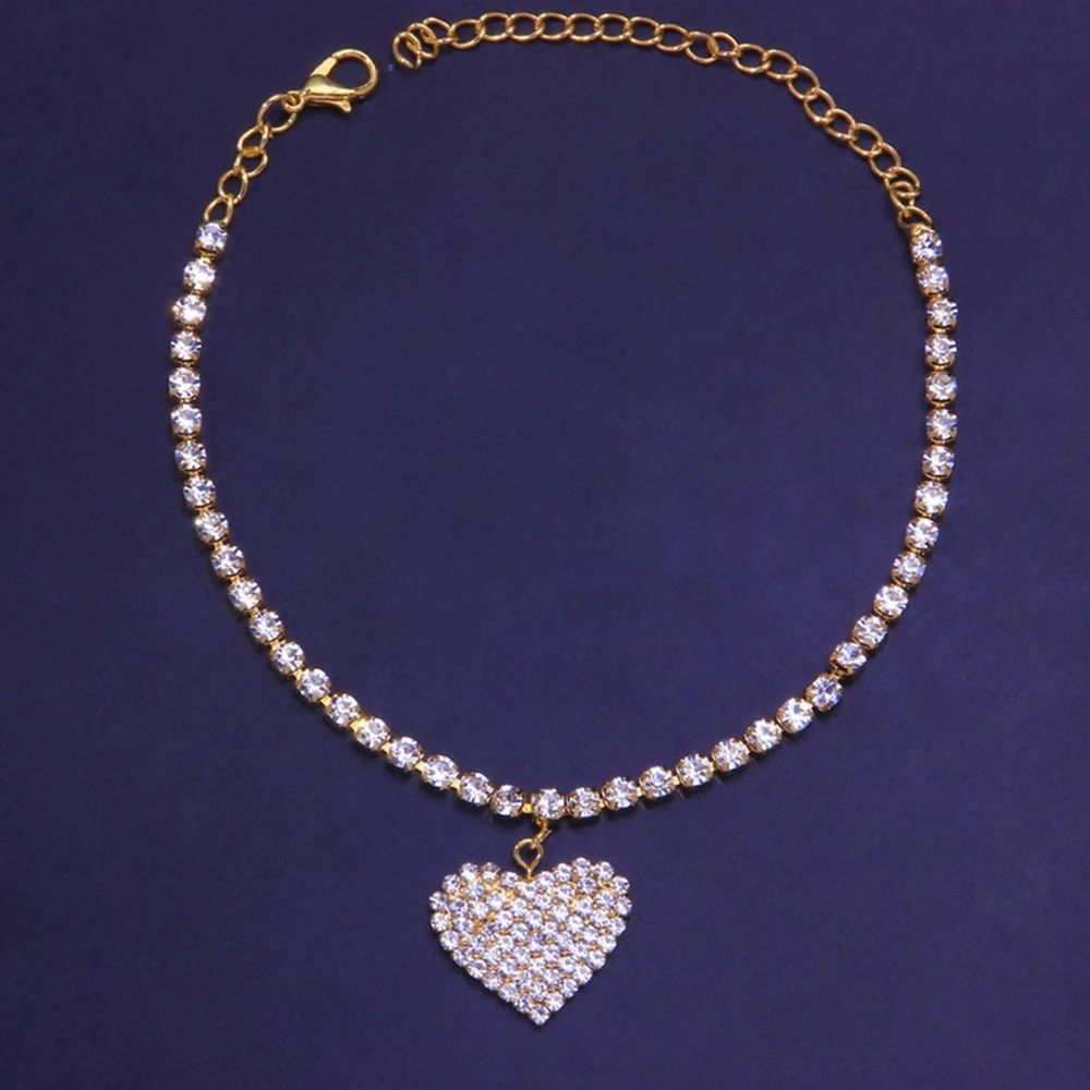 SUMENG 2025 Rhinestone Heart Pengdant Chain Anklets Luxury Bracelet on Leg Accessories For Women Wedding Party Fashion Jewelry