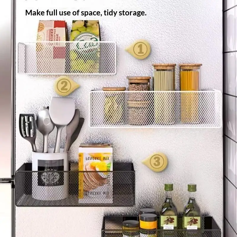 Hot Sale High Quality Magnetic Metal Basket Organizer Large Capacity Fridge Storage Rack Space Saving Refrigerator Holder