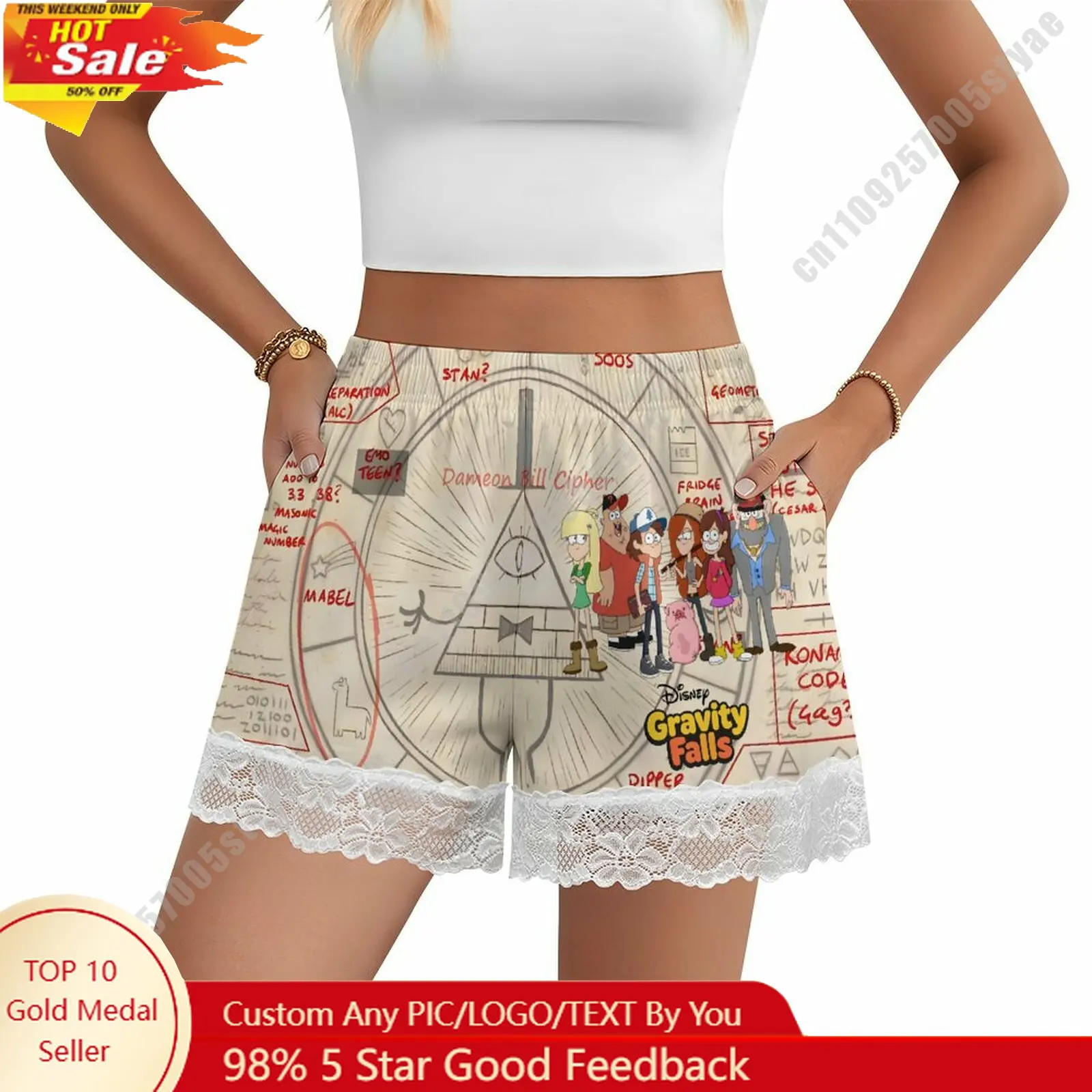 

Gravity Falls Short Pajama Pants Disney Cartoon Women Summer Lace Trim Thin Panties Custom Loose Home Casual Shorts