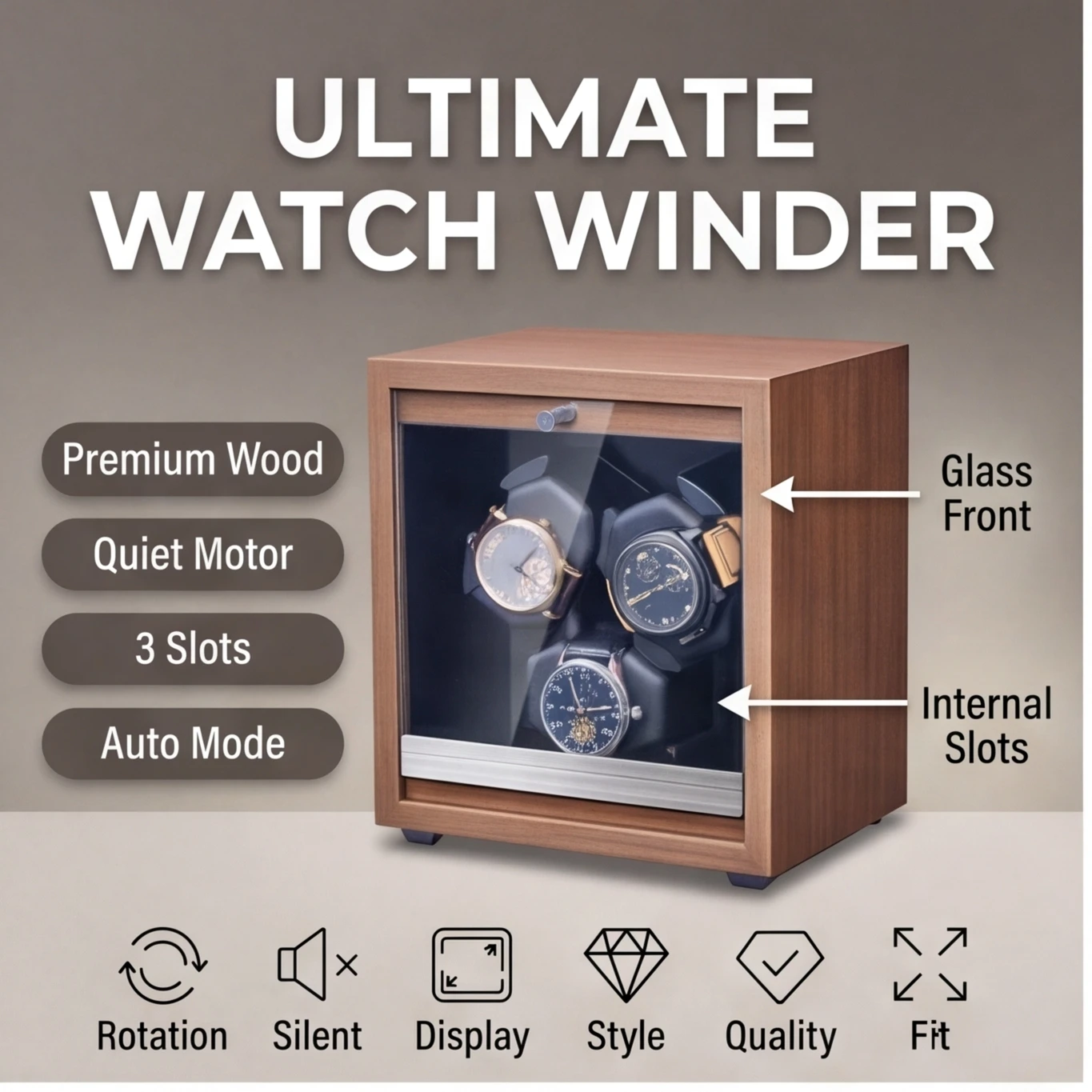 3/6 Slots Automatic Watch Winder Box, Black Walnut & Carbon Fiber Texture, Ultra Quiet Anti-Magnetic Watch Winder with LED Light