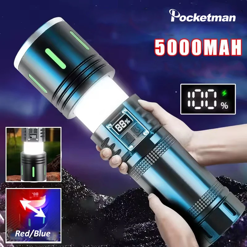

Powerful LED Flashlight Built-in Battery Powered 8 Lighting Modes USB Rechargeable Torch with Side Lights Battery Power Display