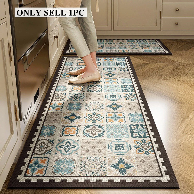 

Kitchen Floor Mat Pvc Leather Waterproof Carpet Long Green Foot Mats Non-slip Oil-proof Carpets Modern Home Decoration Rug 주방 카펫