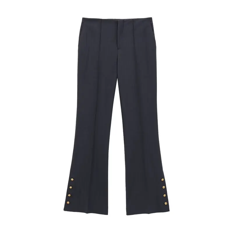 

Autumn Winter New Women's Faion Mix-Cut Suit Jaet with Button Decoration High Waist Bell Bot Pants 25-35 Years Old