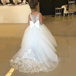 White Lady Dresses of Honor Girls Girl Dresses of Flower Dress Children Children's Wedding Party Pageant First Communion Big Dress Bowless Bow 10 Main Sales Dress Bridesmaid Wedding - №5