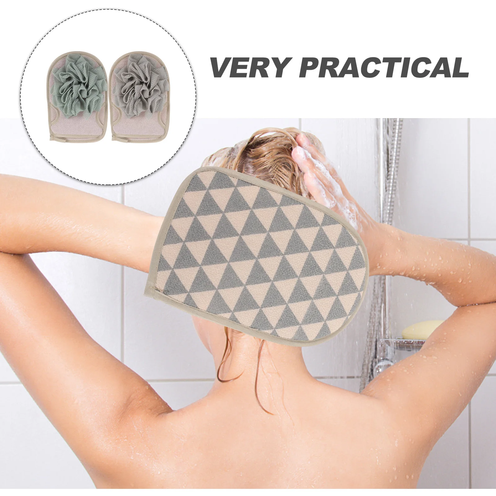 

2pcs Green Beige Gloves Body Scrubber Household Bath Mitt Exfoliating Shower Supply Portable Drain Quick Dry Clean Strong
