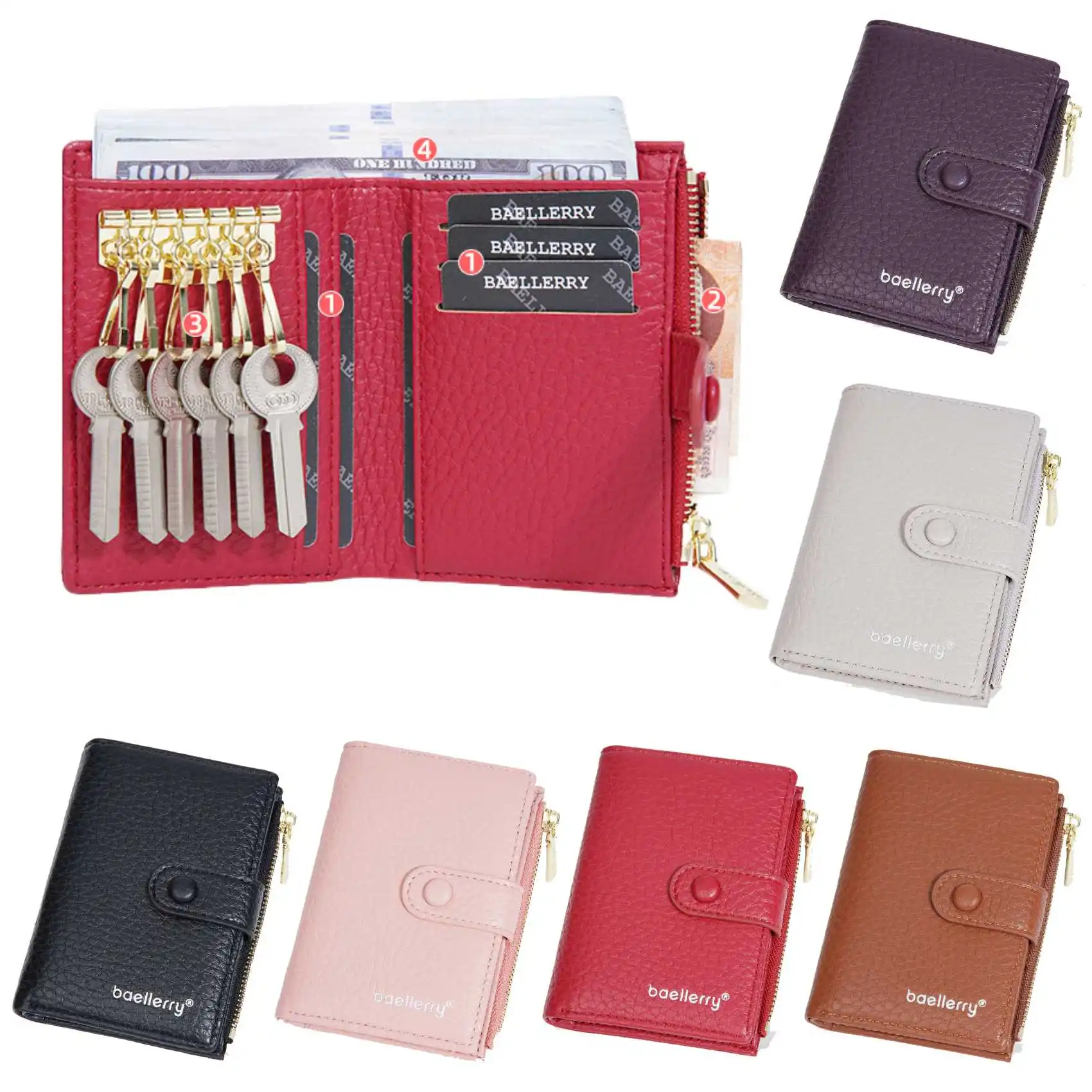 Multifunktionale Geldbörse mit Reißverschluss und Schnalle, einfaches Schlüsseletui, PU-Leder, kurze Damen-Geldbörse, Kartenhalter mit mehreren Steckplätzen, Geschenk für Damen