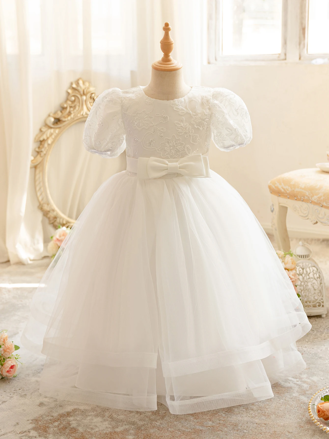 Girls' Dresses Party Frocks Kids Ankle-Length Wedding Dress White Children Wedding Flower Garments