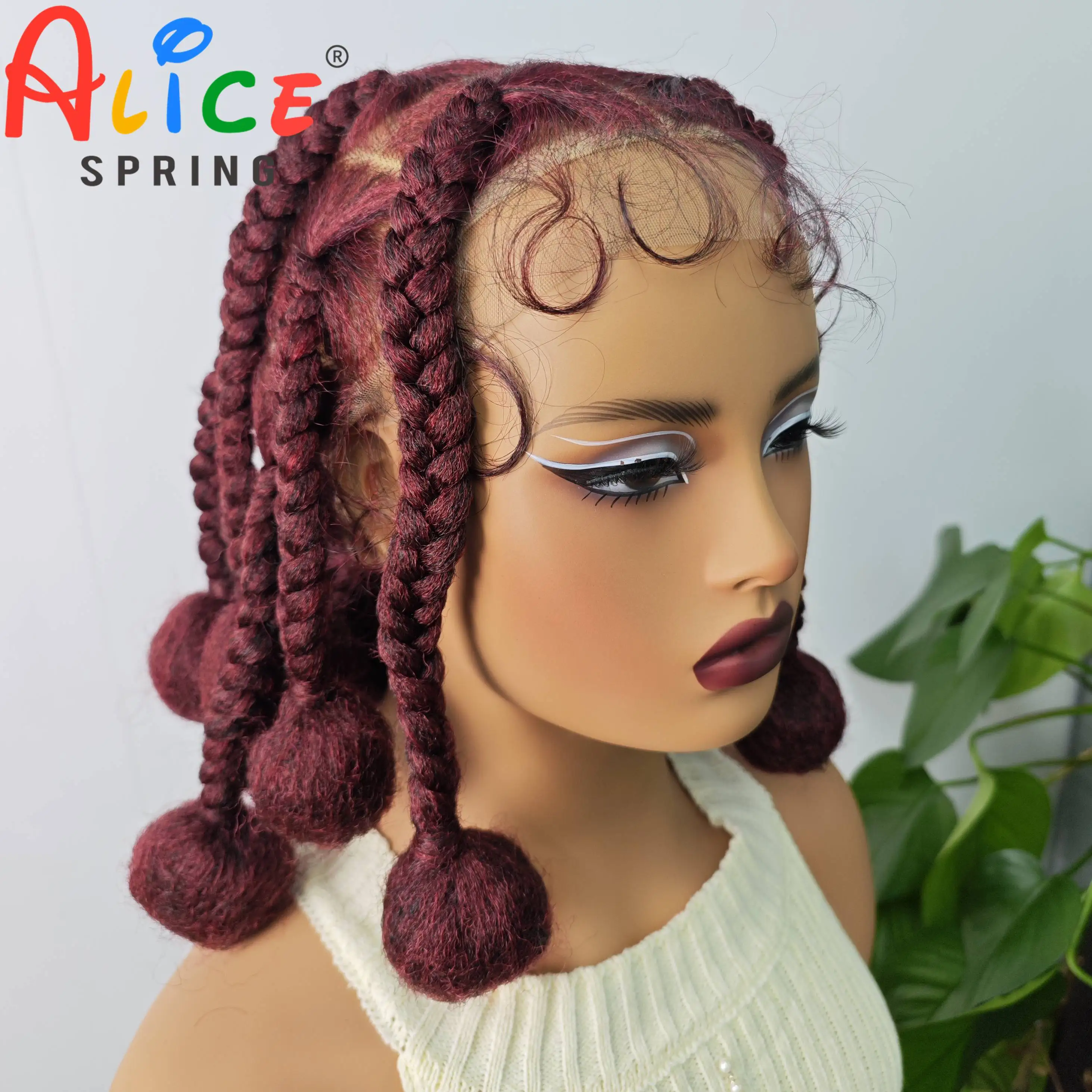 12 Inches Burgundy 99J Synthetic Braided Wigs Transparent Lace Front Kontless Box Braiding Wigs With Baby Hair for Black Women