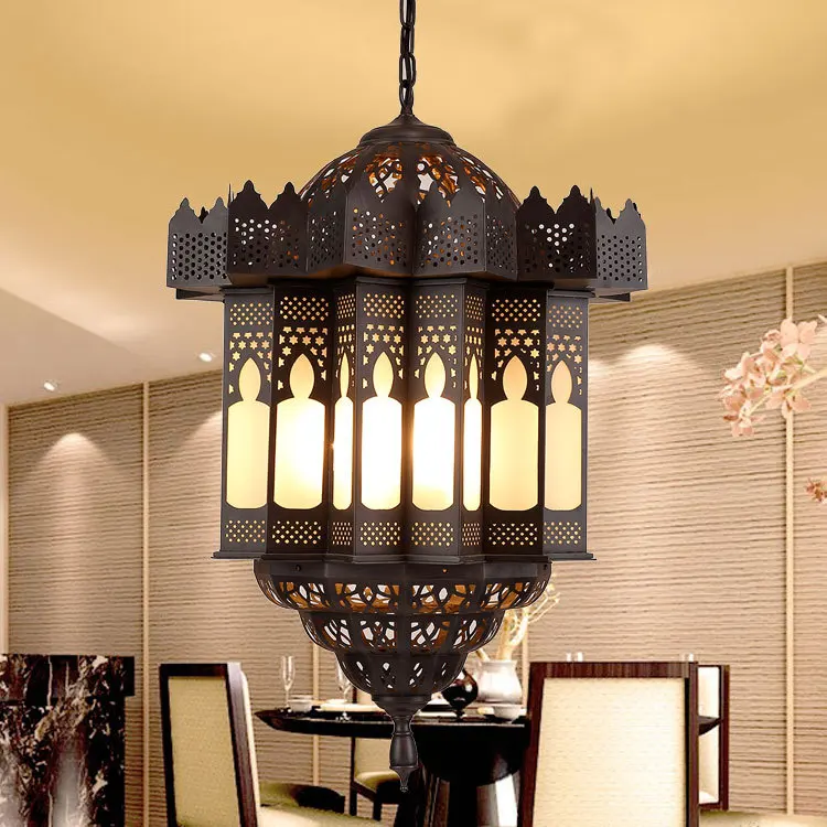 

American country chandelier European and American restaurant study bedroom light all copper glass pure copper lamp