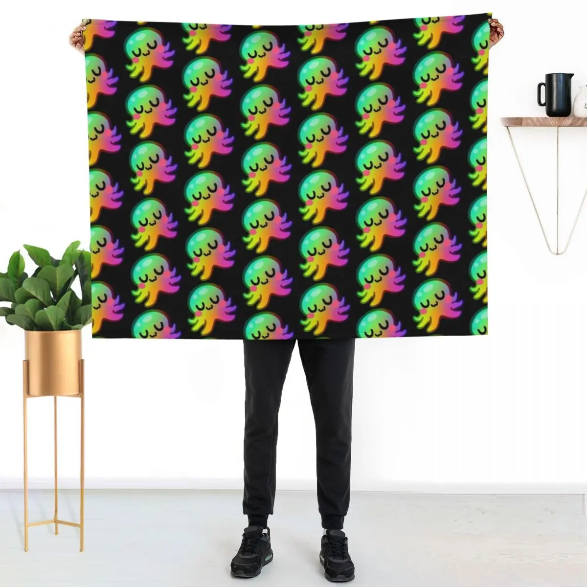 

Rainbow Kraken UwU Throw Blanket Ultra Soft Flannel Fleece Blanket for All Seasons