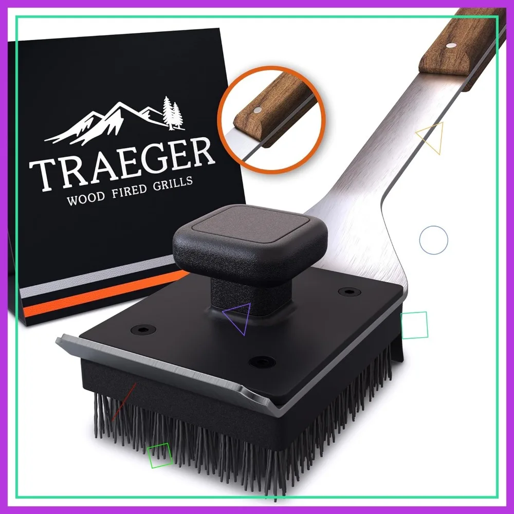 

Stainless Steel BBQ Grill Brush with Nylon Bristles and Teak Wood Handle for Easy Outdoor Cleaning