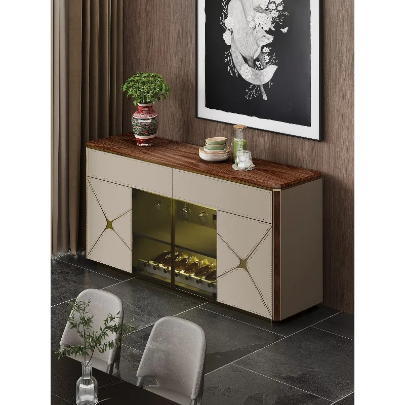 Black walnut side cabinet, integrated wall multi-functional locker, modern high-end glass wine cabinet