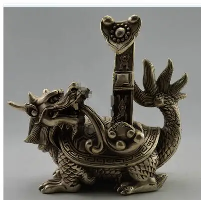 

Collectible Decorated Old Tibet Silver Carved Tortoise Dragon Carry Ruyi Statue crafts Tibetan Silver Bronze decoration