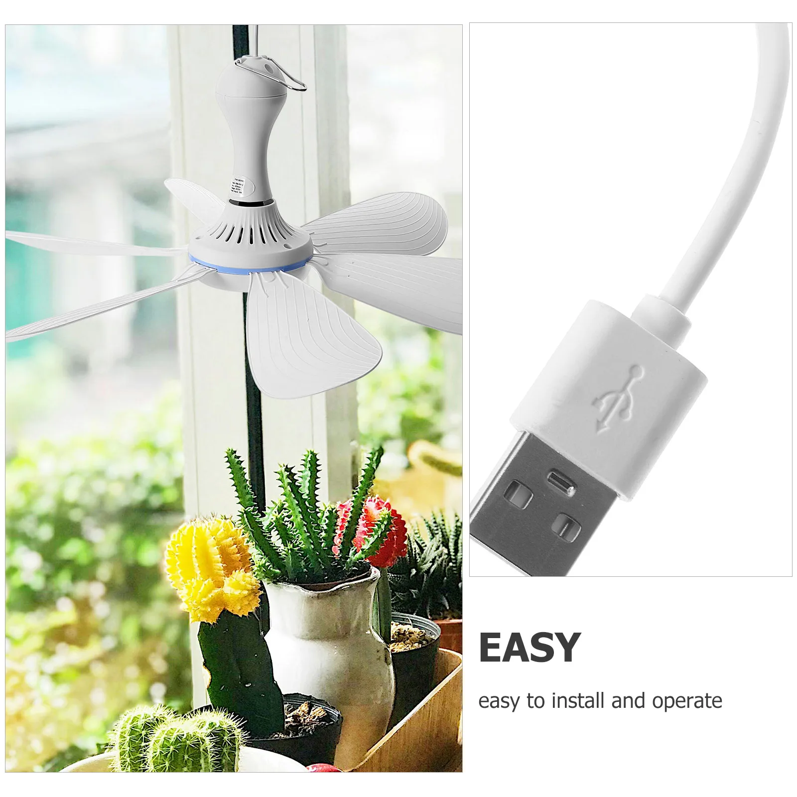 

USB Small Ceiling Fan Compact Modern Mini Fan for Plants Pets Low Noise Plastic Space Saving USB Powered Portable