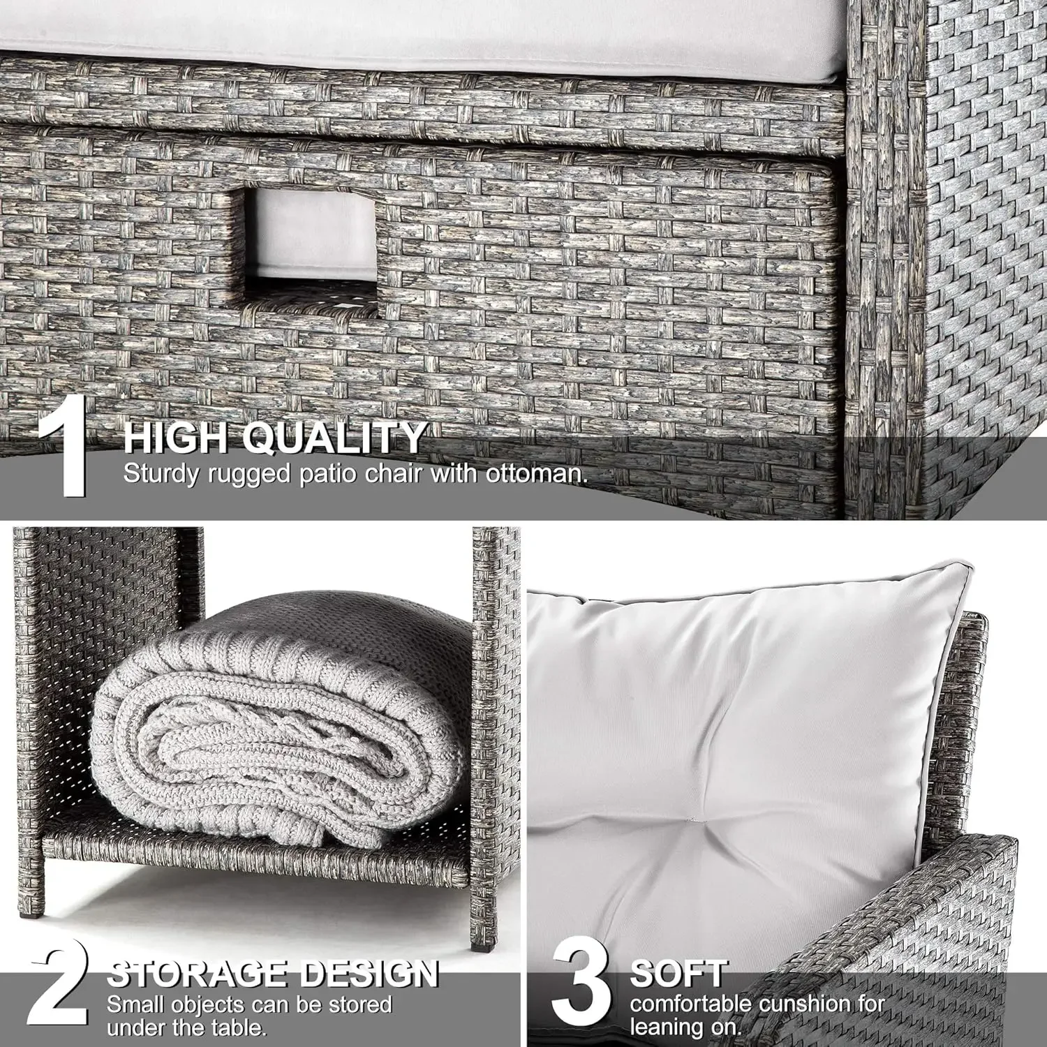 오스만이 포함된 야외 파티오 고리버들 의자 5개 세트. 쿠션과 커피가 포함된 외부 대화 가구 세트