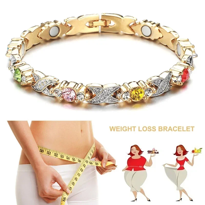 Women Weight Loss Stone Magnetic Burn Fat Therapy Slimming Bracelets Hematite Stretch Beaded Anti Fatigue Pain Relief