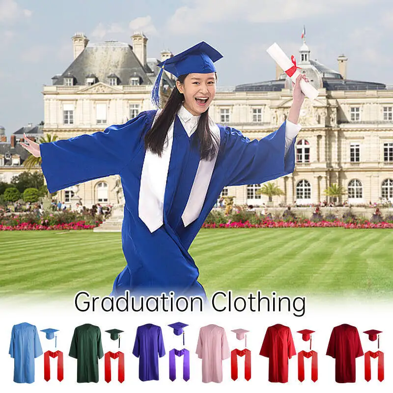 1 Set Uniforme da laurea Set Scuola superiore College Cappello da laurea Mantello da laurea Abito da laurea Costume Outfit Puntelli per fotografia