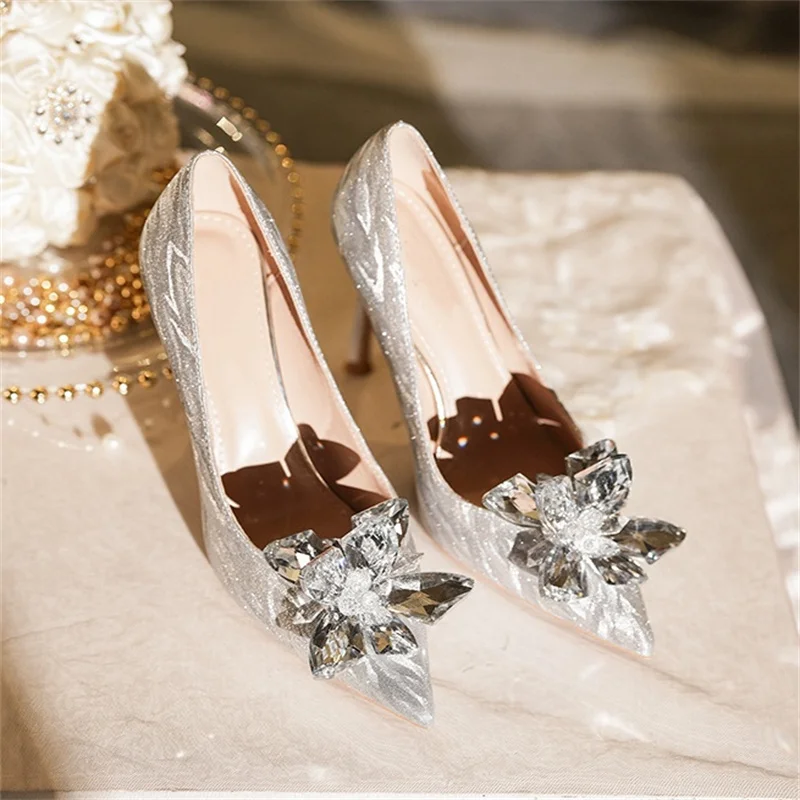 Rhinestone Thin High Heels Women Pumps Newest Bridal Shoes Pointed Toe Zapatos Woman Crystal Party Wedding Sandalias De Mujer