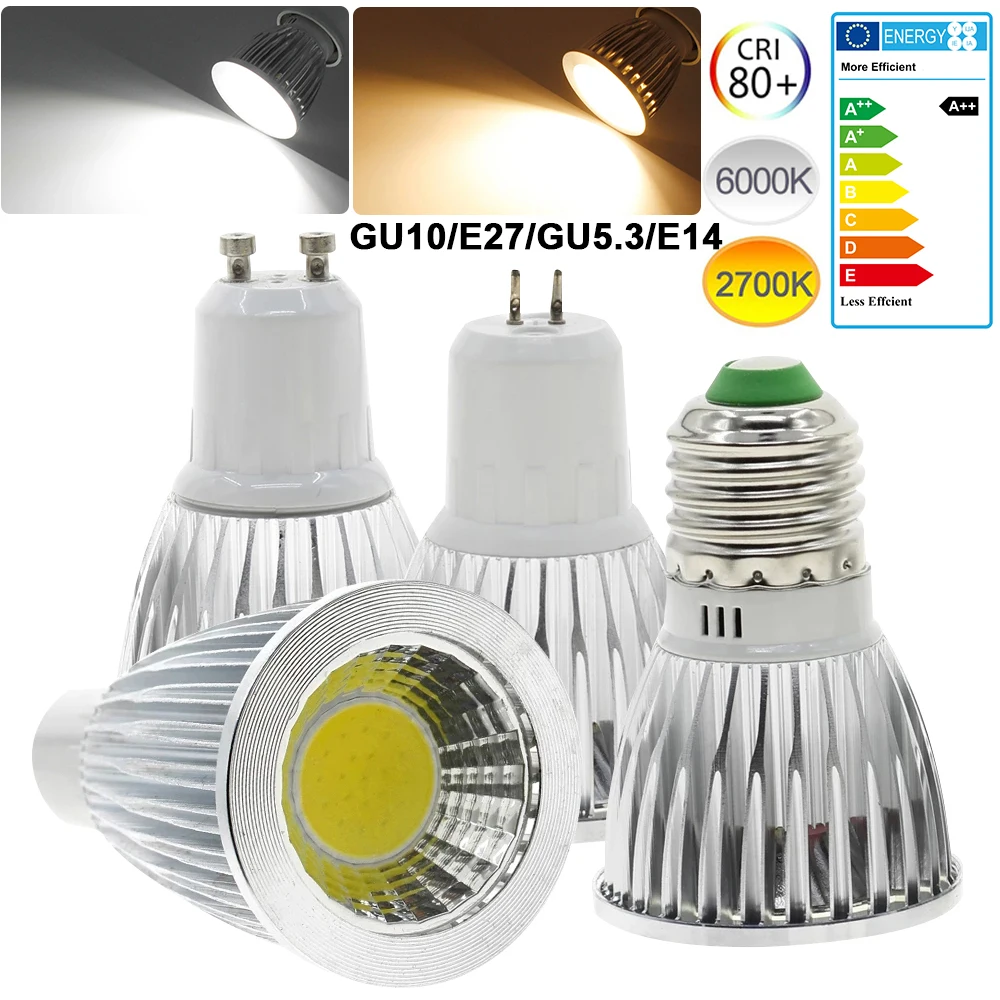 GU10/E27/E14/GU5.3 COB LED Lights Bulb 9/12/15W Super Bright Spotlight Lamp Warm White/White Indoor Home Lighting  AC85-265V