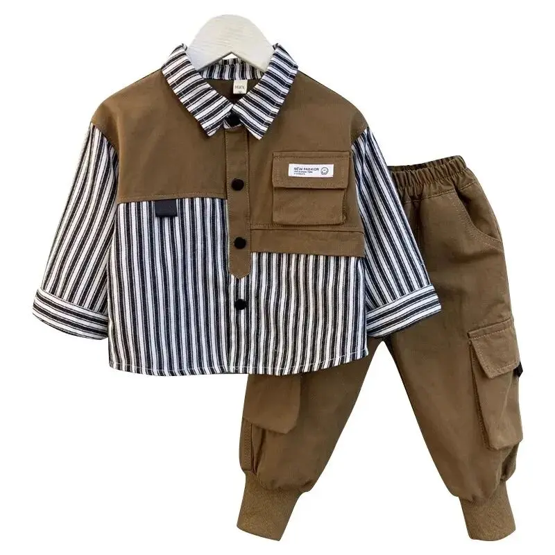 Boys Spring Autumn Clothing Set Baby Striped Shirt+Pants 2pcs Set for Korean Casual Children\'s Clothes Handsome Kids Clothing