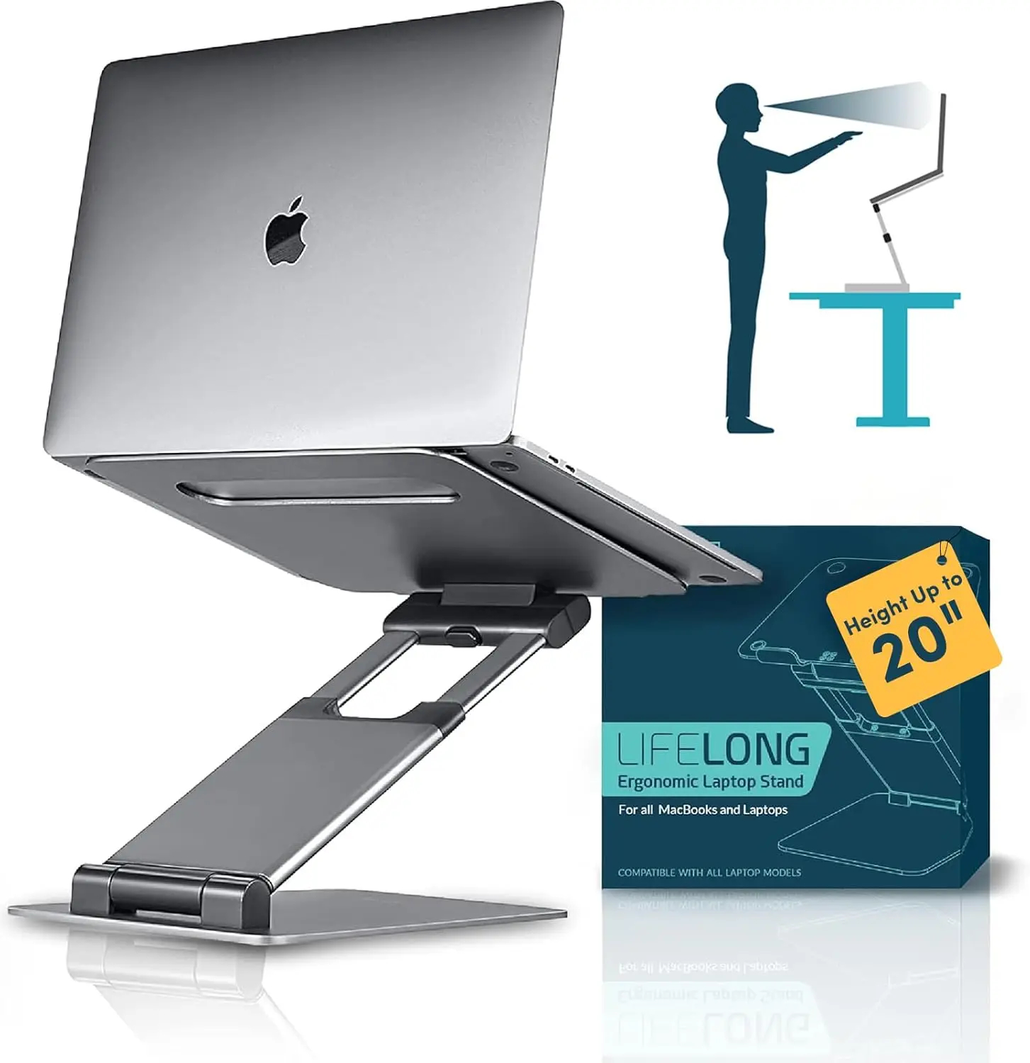 

Adjustable Laptop Stand for Desk - Portable Ergonomic Holder Fits All MacBooks & 10-17 Inch Laptops, Back to School Gift