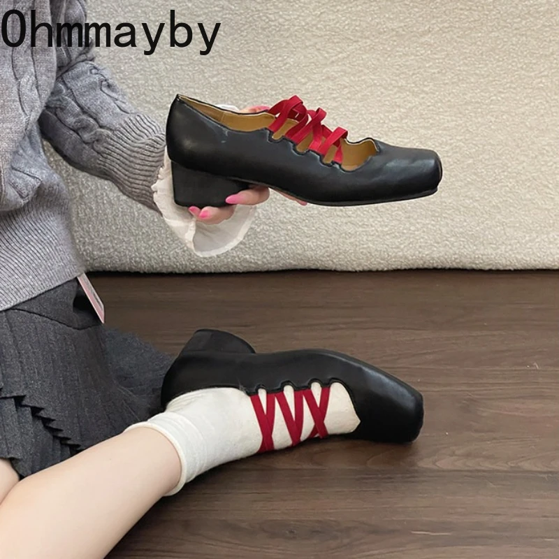 

Женские туфли Мэри Джейн на толстом каблуке с квадратным носком, лаконичные туфли без шнуровки на мелком каблуке, весенние женские элегантные модельные кожаные туфли-лодочки