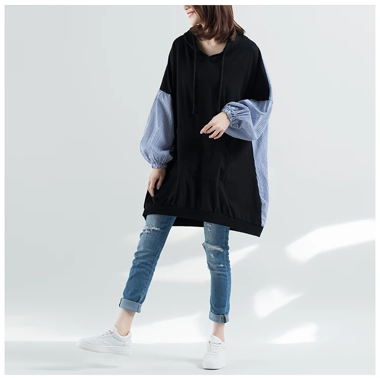 Vestido de Mole F Estilo Coreano Solto com Patchwork t Moda Casual Primavera 2025 Manga Longa Crimento Médio