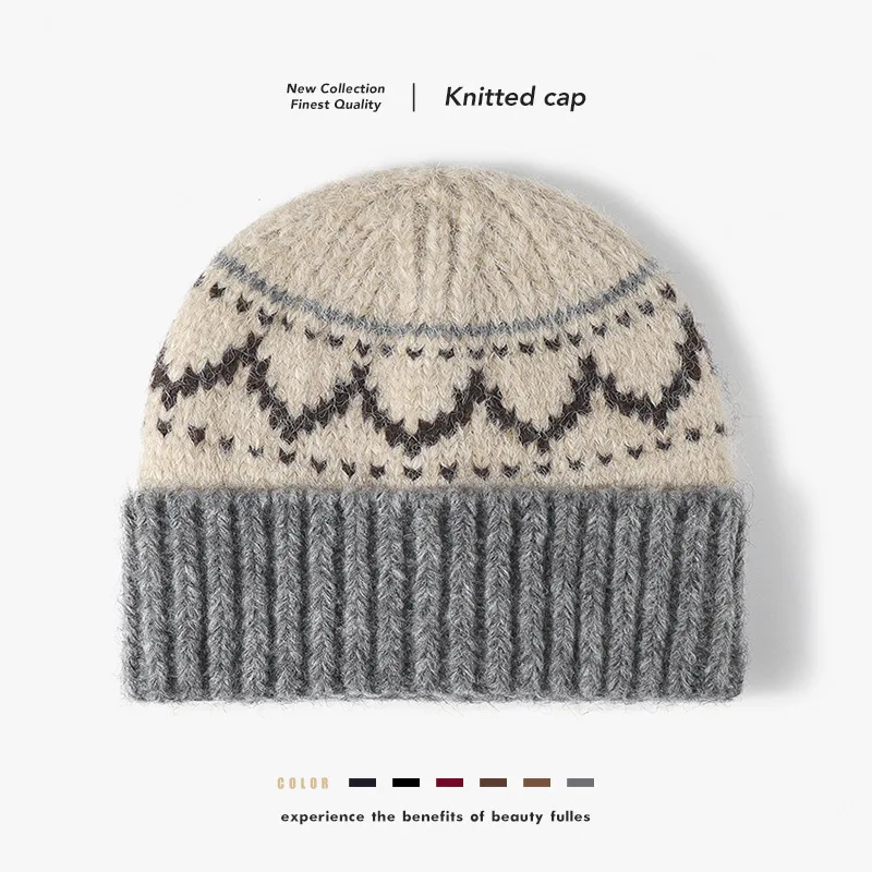 Fair Isle Style Jacquard Knit Beanie 2026 New Thickened Warm Pull-On Hat for Autumn Winter, Unisex Fashionable Design