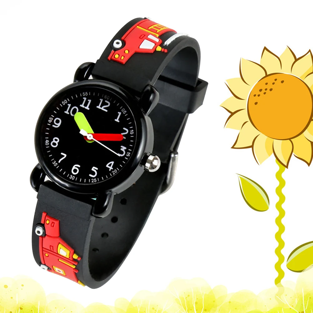 

3D Cartoon Watch Waterproof Silicone Band Fire Truck Black Gift For 'S Wristwatch Quartz Time